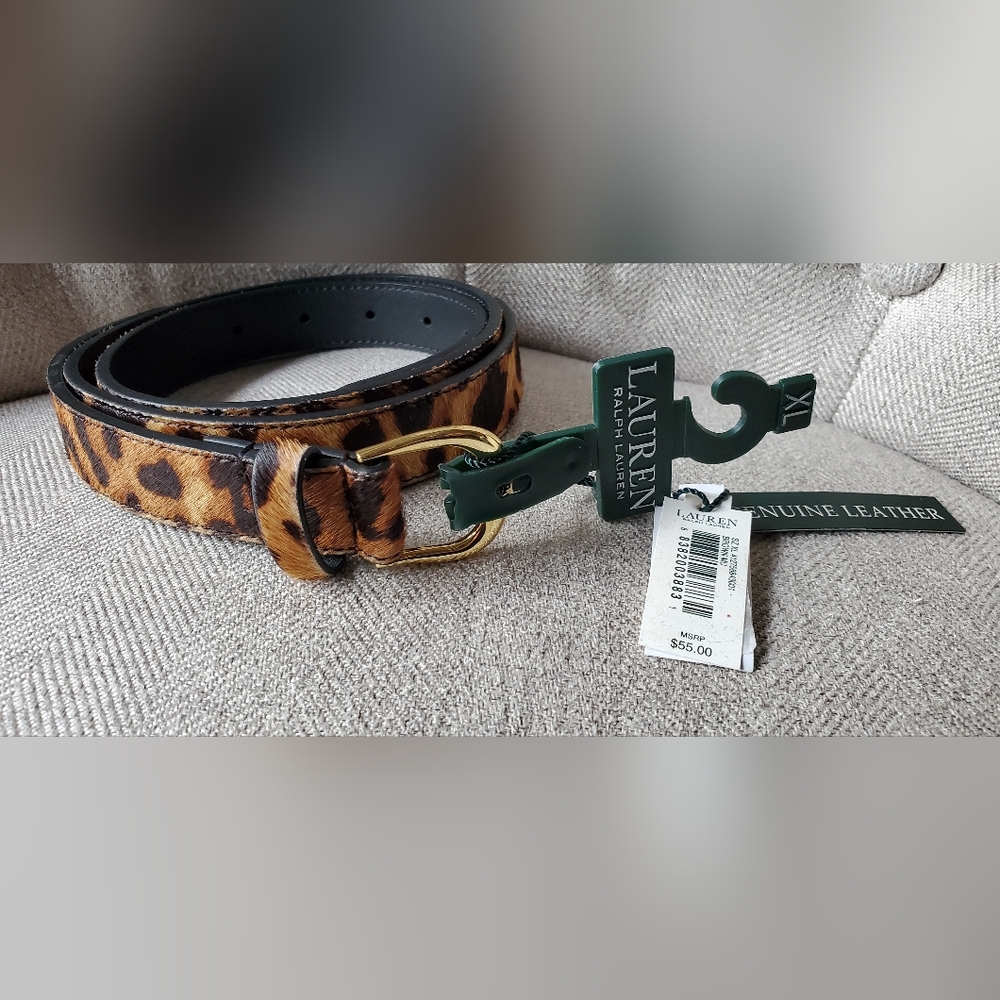 Ralph LAUREN Leopard Leather BELT NWT NEW XL
